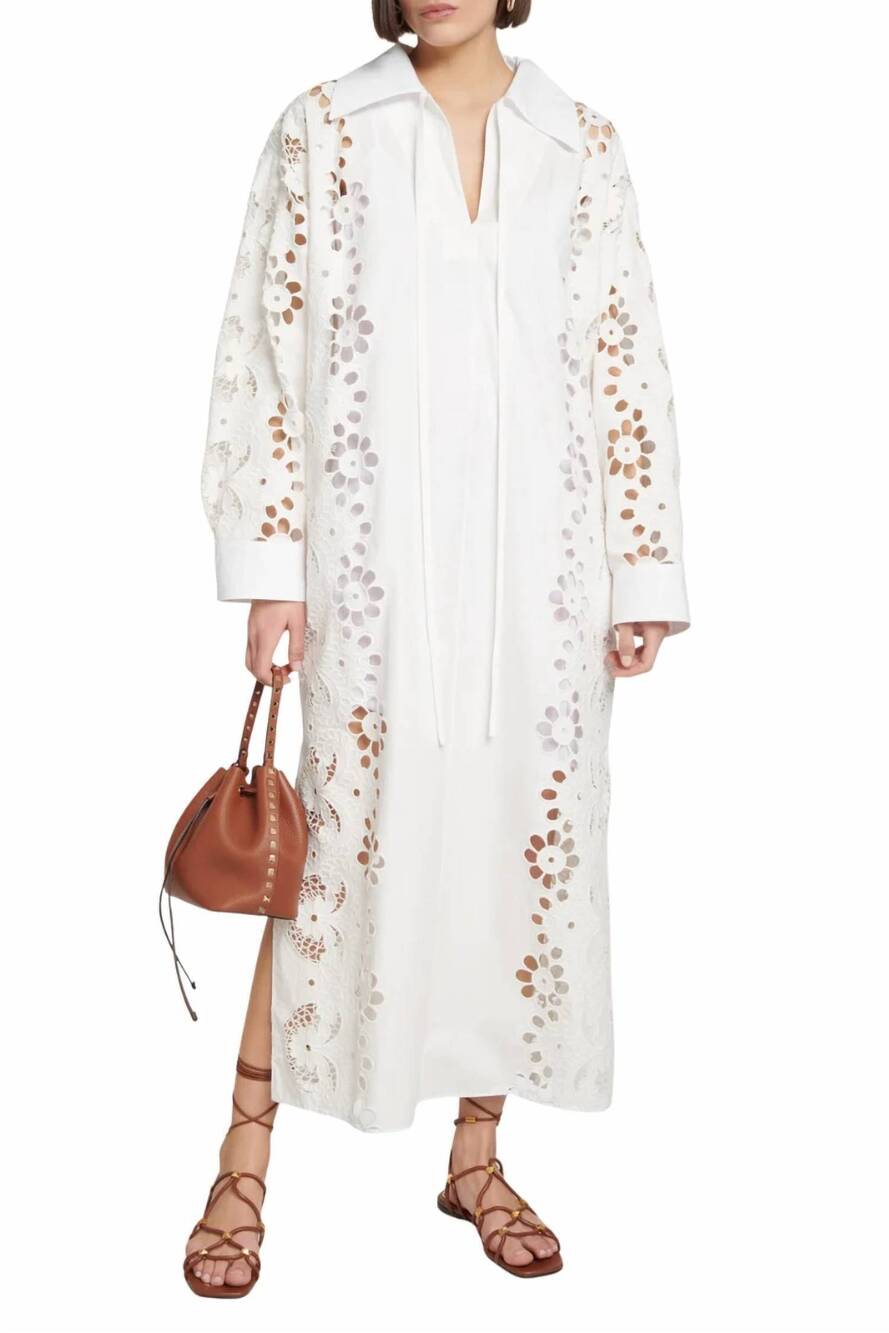NEW VALENTINO GARAVANI embroidered cotton midi dress in bianco